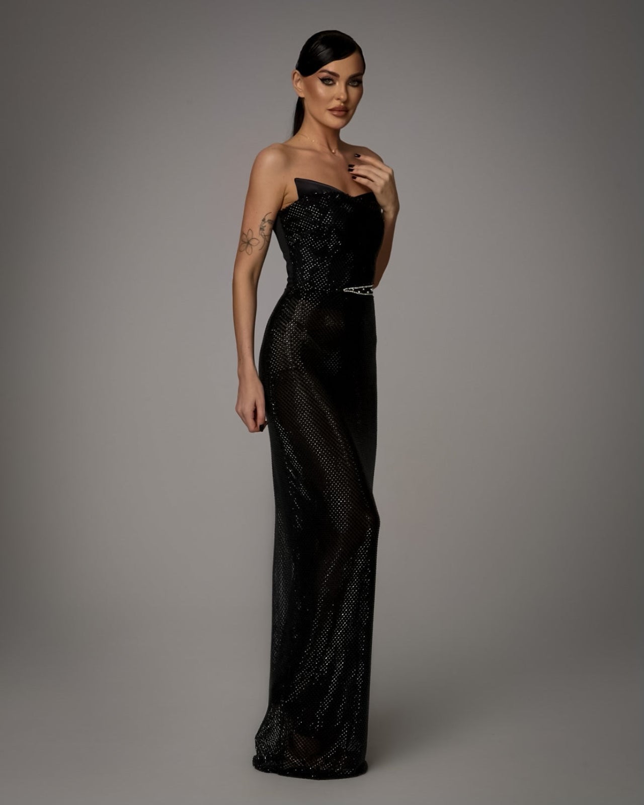 Rochie Maxi cu Textura Metalica, Nocturna Allure