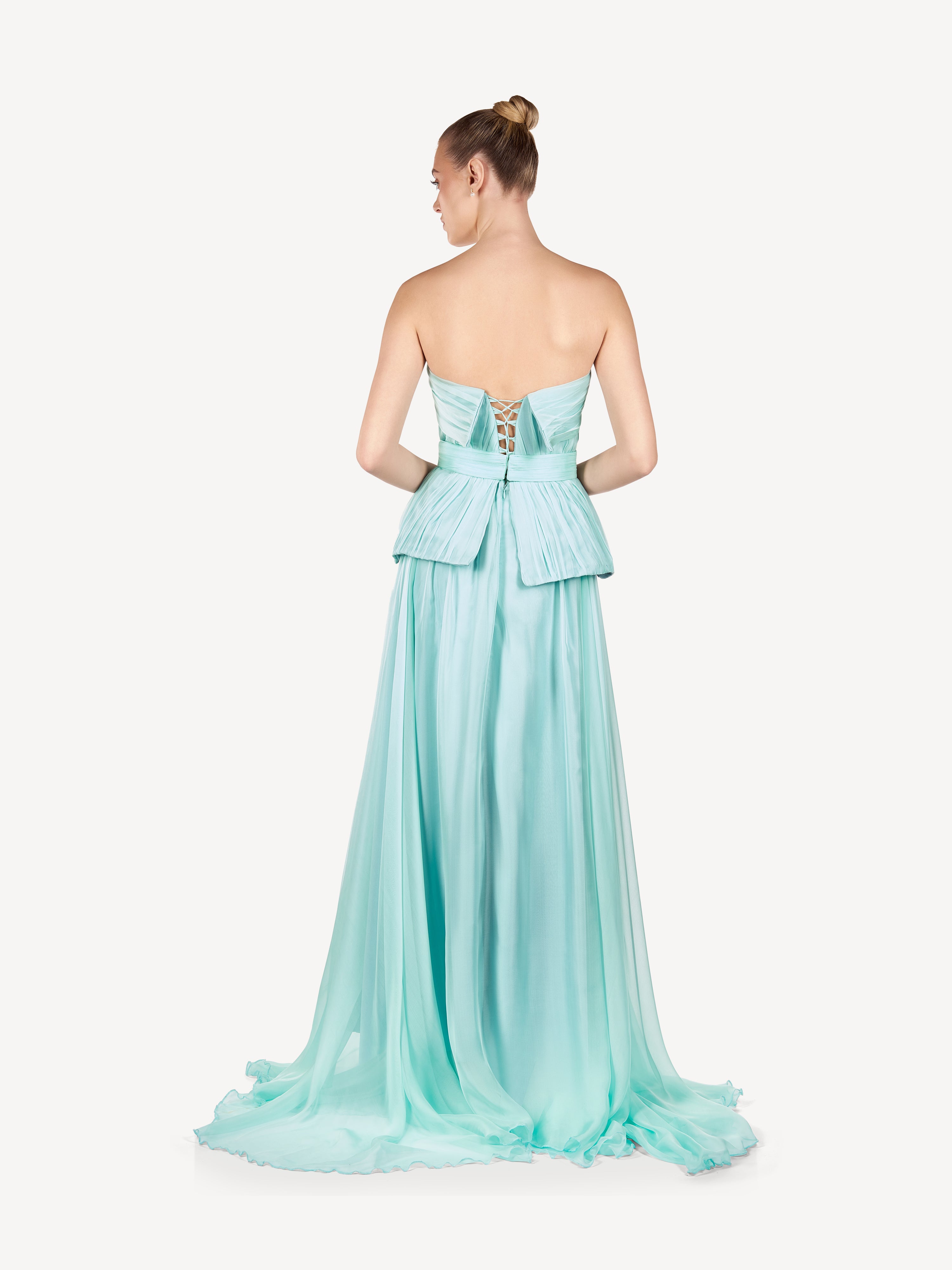 Rochie Maxi din Matase cu Drapaje Asimetrice, Sea Mist