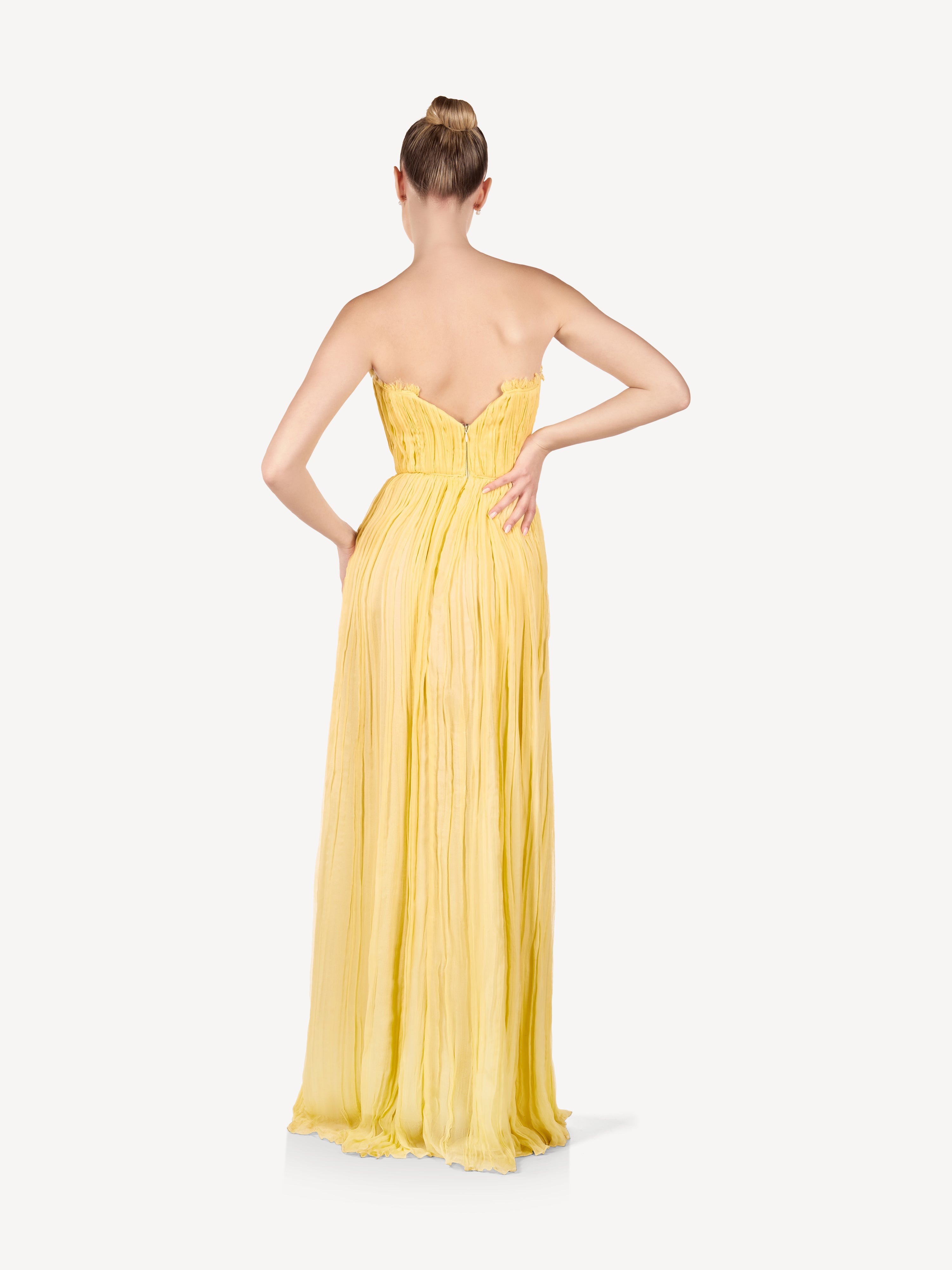 Rochie Maxi din Matase cu Detalii Drapate, Butter Glow