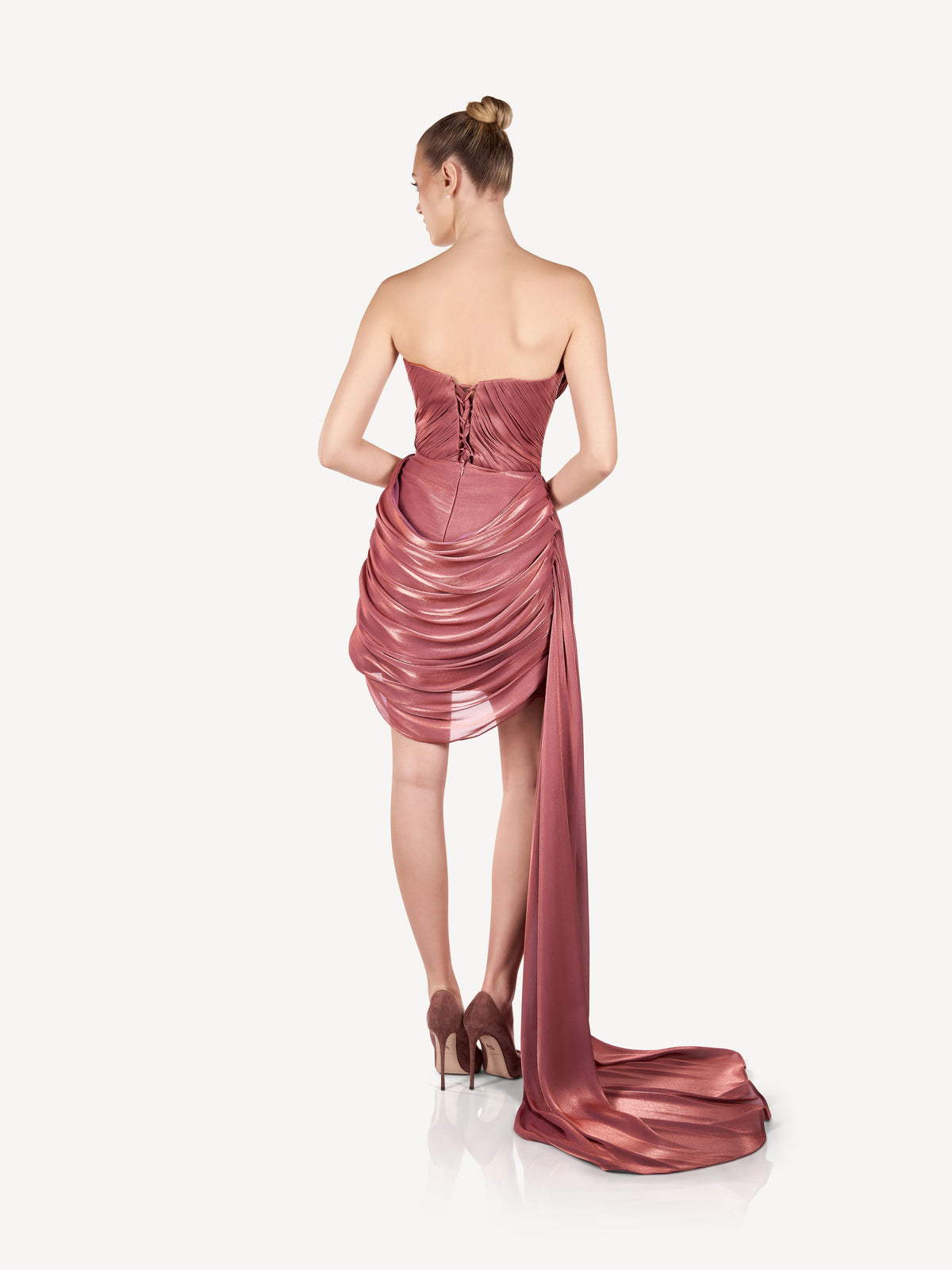 Rochie Mini cu Drapaje si Trena Laterala, Rose Étoile