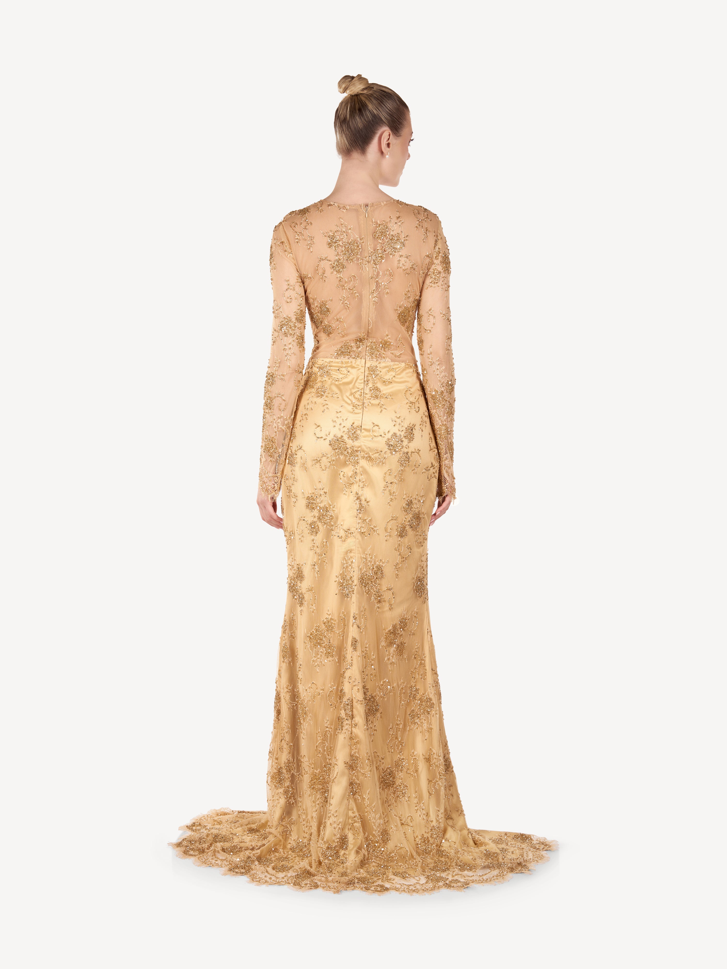 Rochie Maxi din Dantela si Satin Brodata, Aurélia