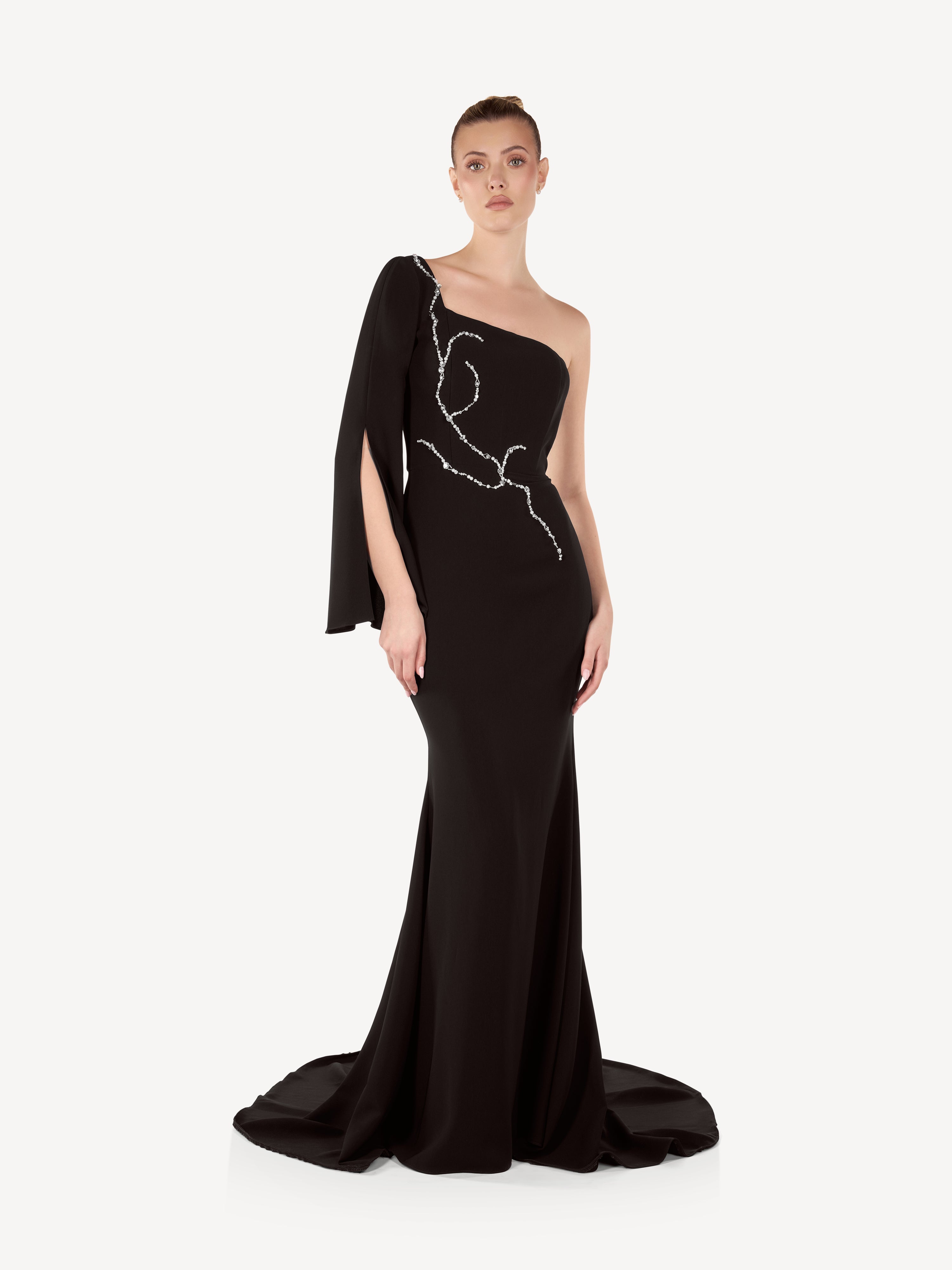 Rochie Maxi Asimetrica cu Aplicatii din Cristale, Ophélie