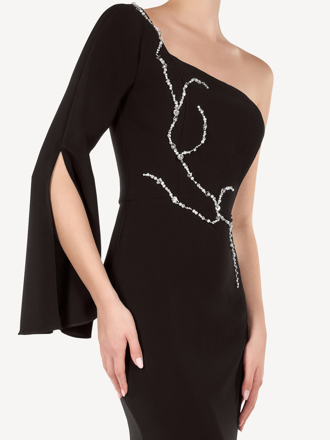 Rochie Maxi Asimetrica cu Aplicatii din Cristale, Ophélie