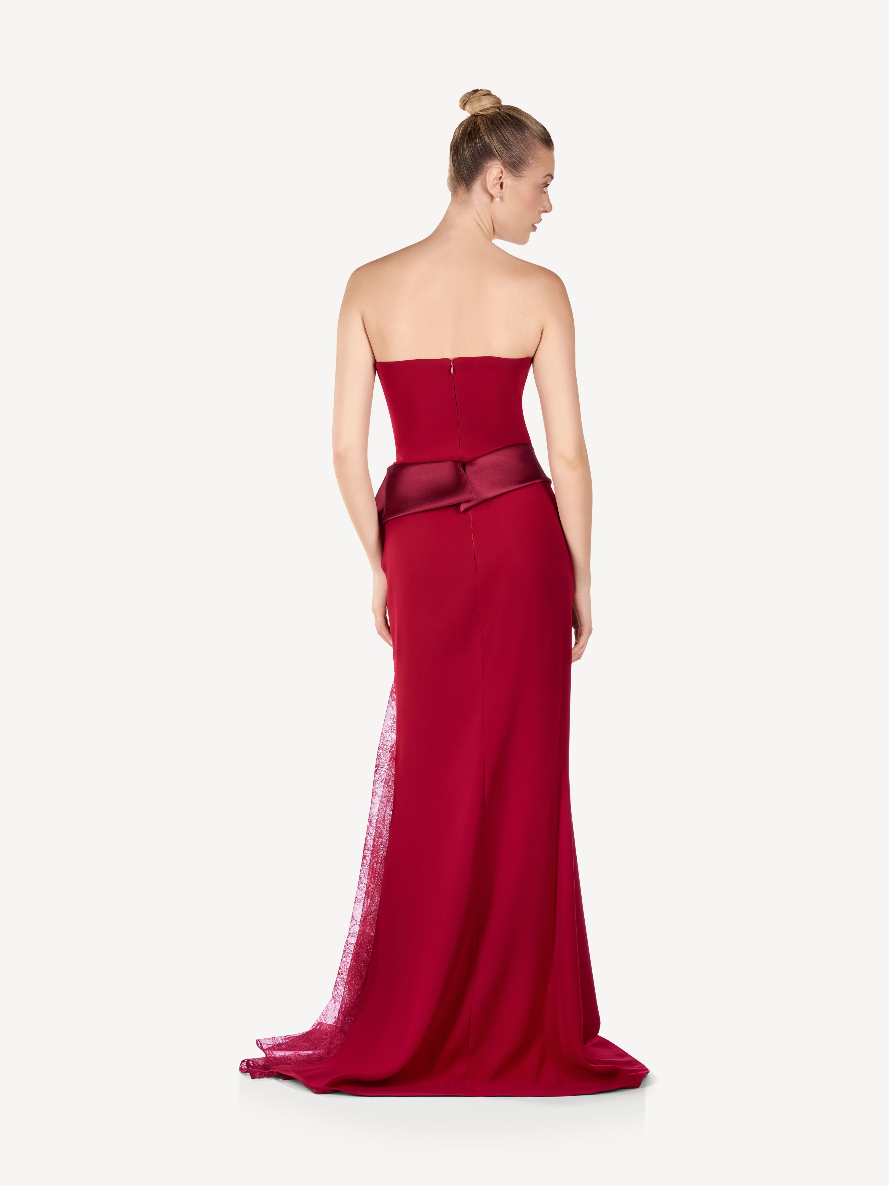 Rochie Maxi Corset din Crep si Dantela cu Slit Amplu, Rosalie