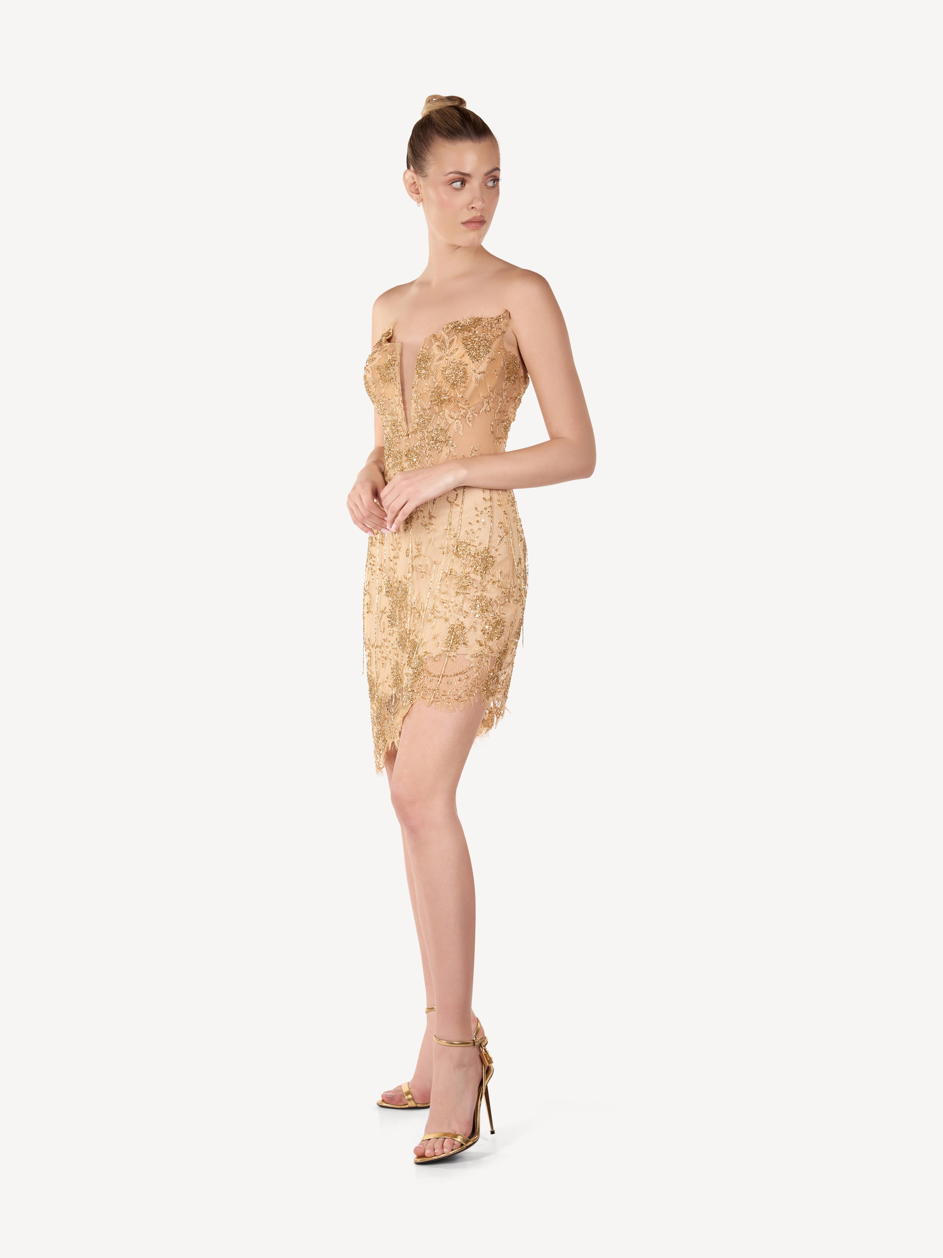 Rochie Mini Corset cu Broderii Couture si Cristale, Aurelia