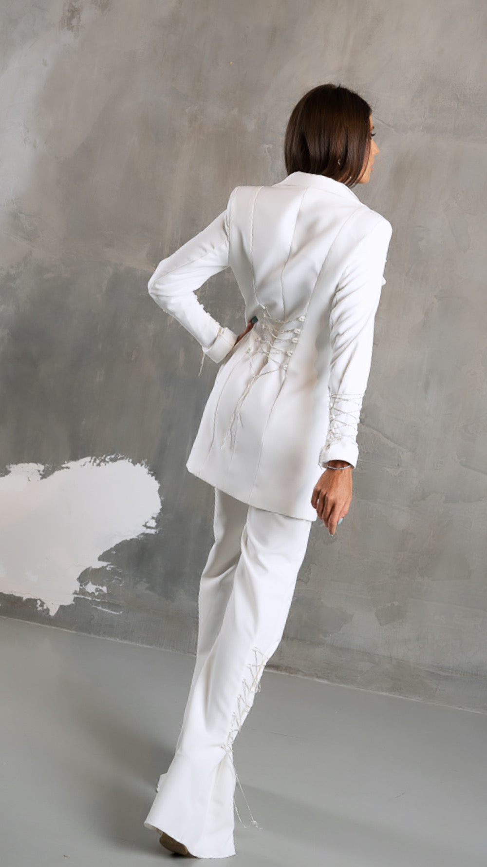 Costum cu Sacou Lung si Pantaloni Evazati, Braided