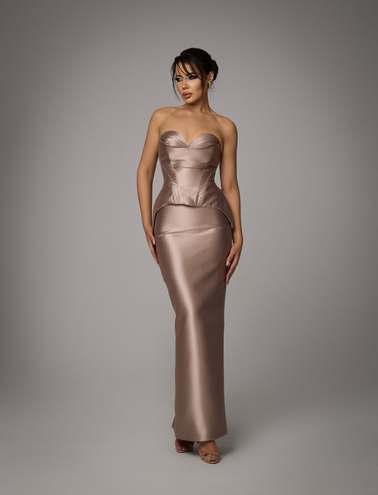 Compleu cu Corset si Fusta Lunga, Champagne Poise