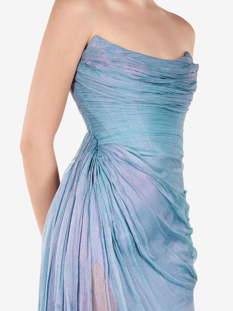 Rochie Maxi din Matase Drapata, Ocean Glow