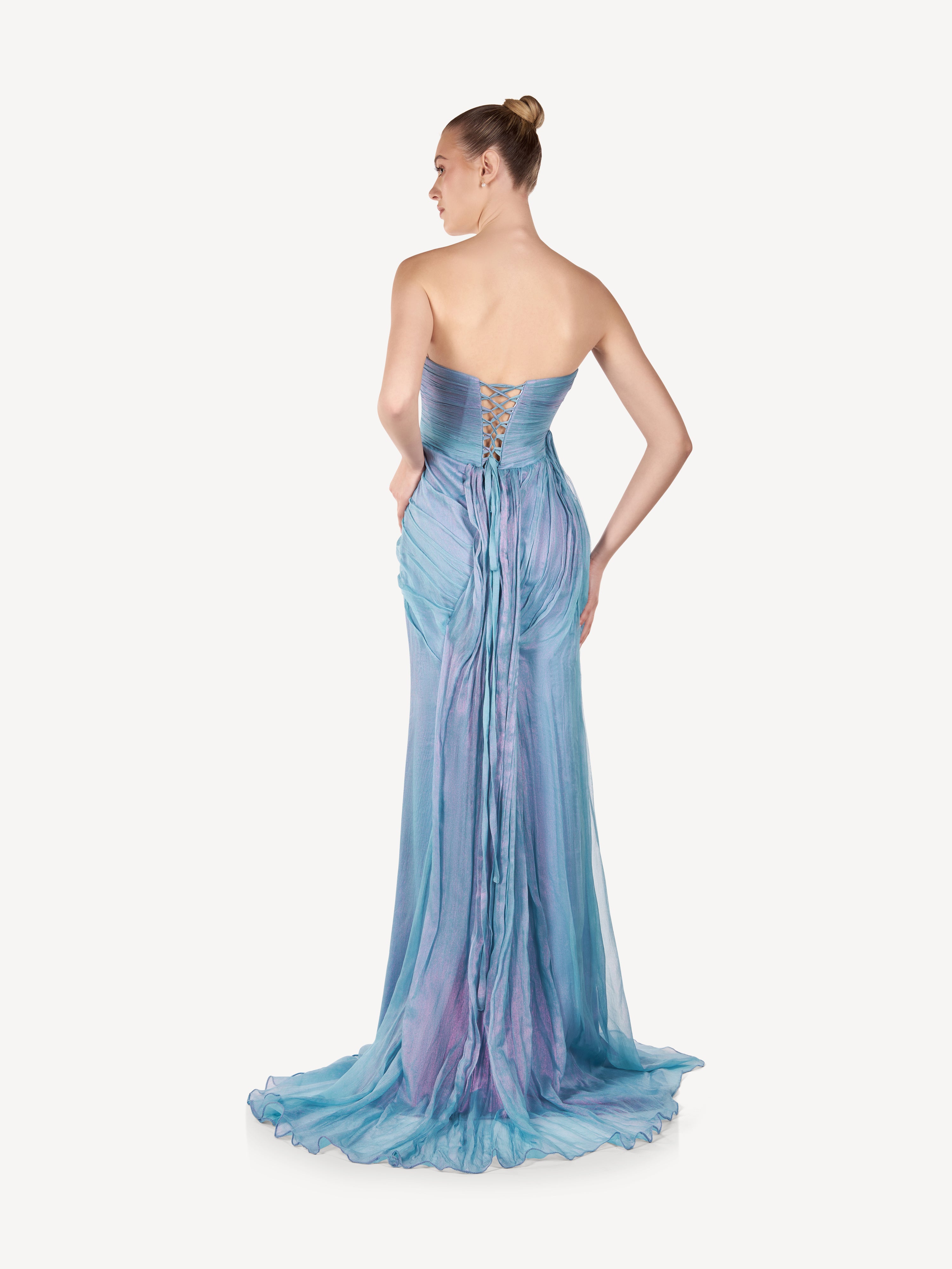 Rochie Maxi din Matase Drapata, Ocean Glow