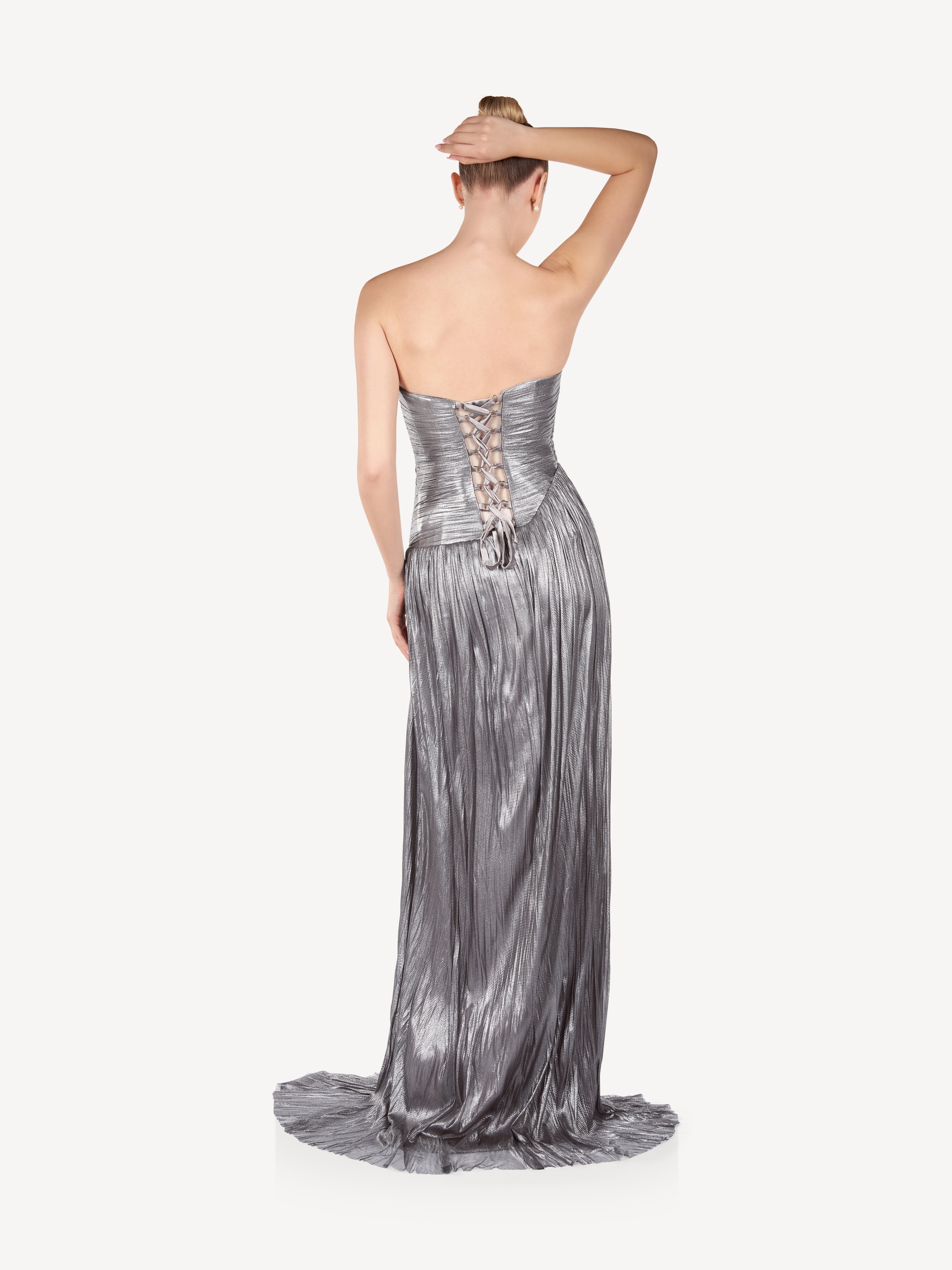Rochie Maxi Metalizata cu Decupaj, Silver Touch