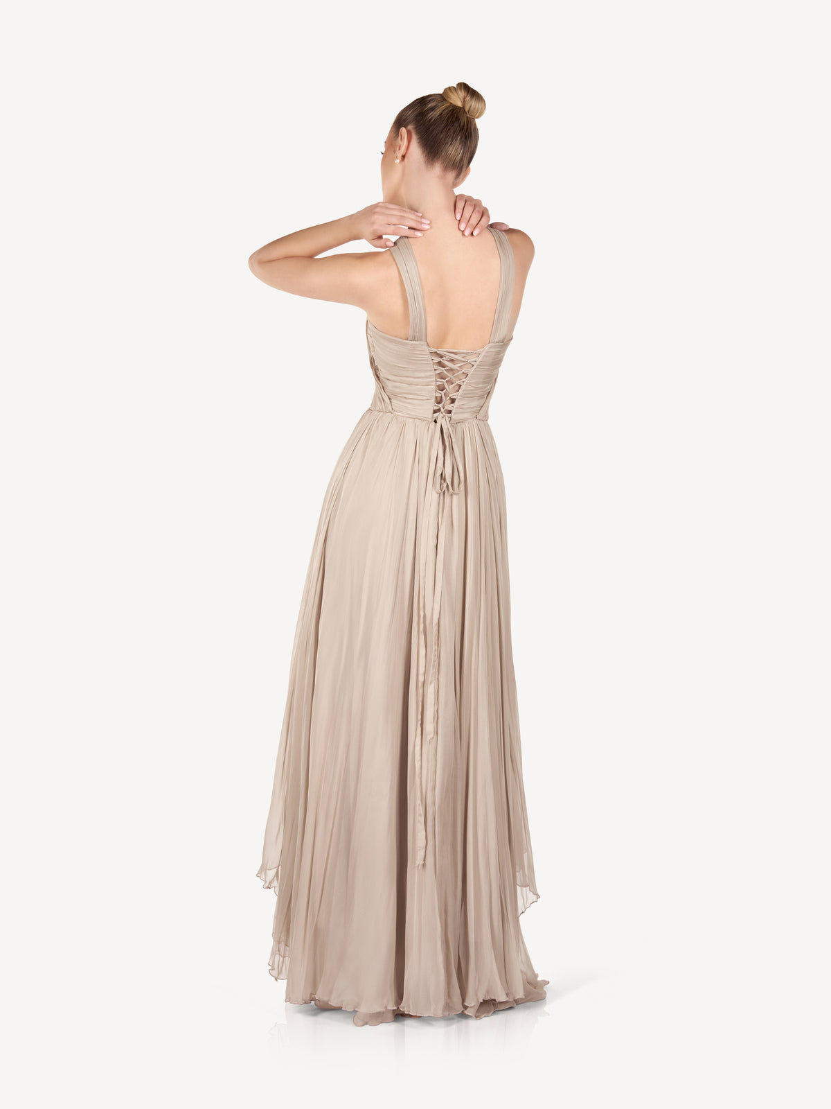 Rochie Maxi Drapata cu Bretele Incrucisate, Sand Whisper