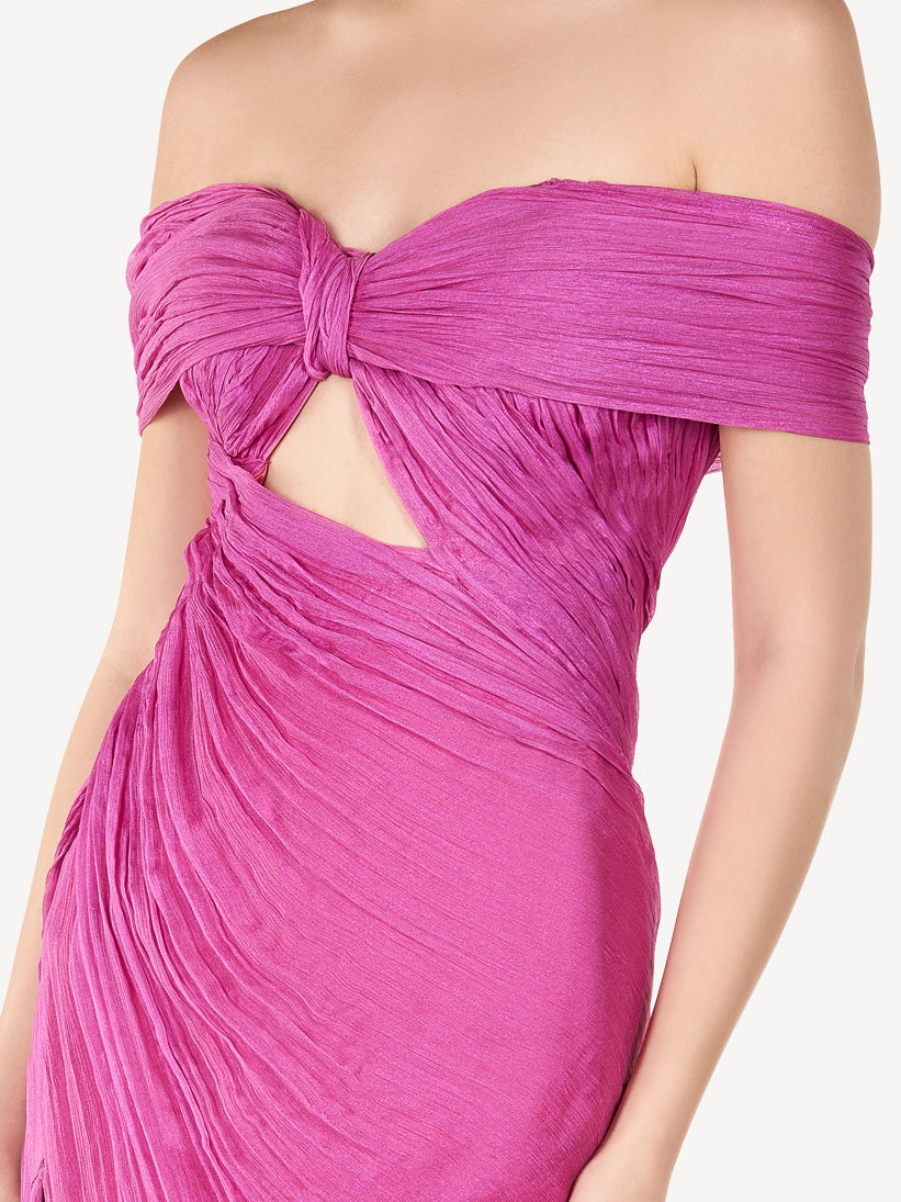 Rochie Maxi Drapata din Muselina de Matase, Fuchsia Muse
