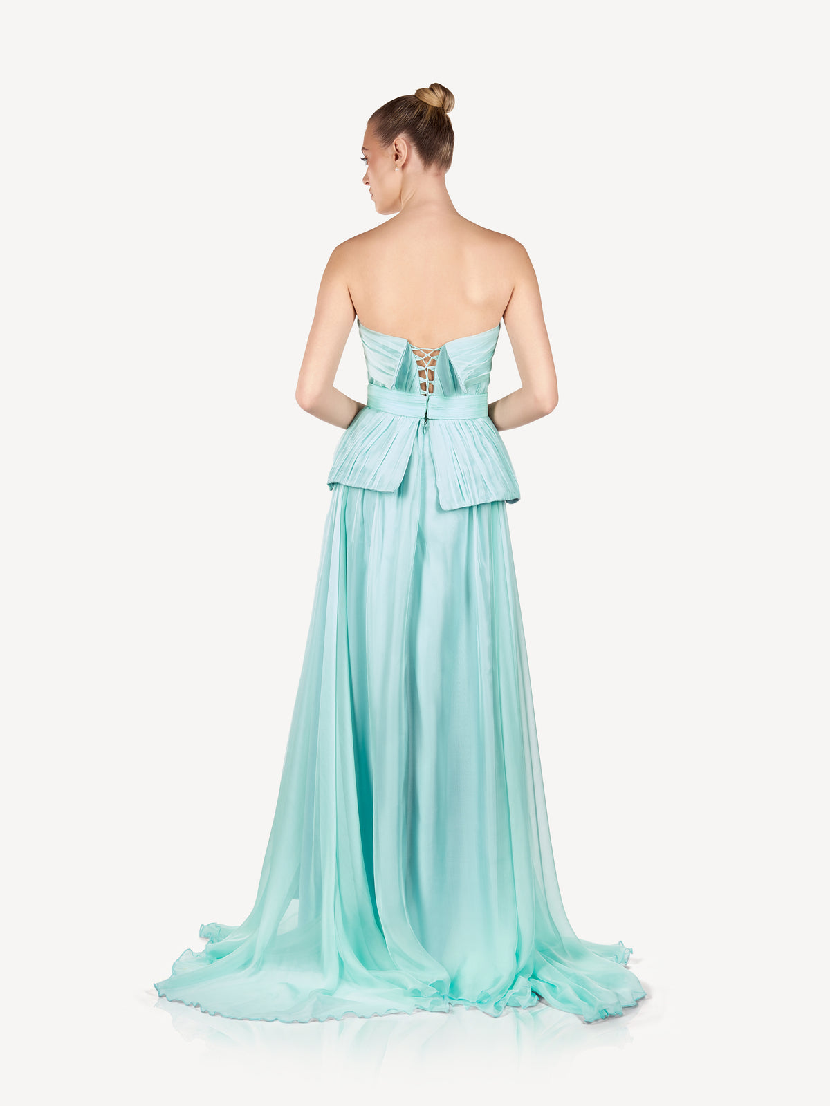 Rochie Maxi din Matase cu Drapaje Asimetrice, Sea Mist