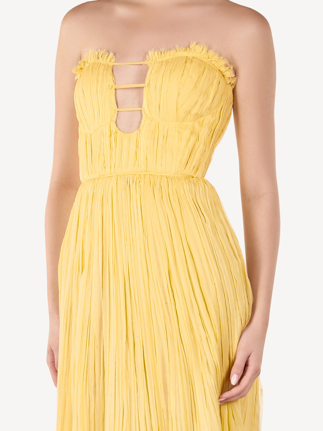 Rochie Maxi din Matase cu Detalii Drapate, Butter Glow